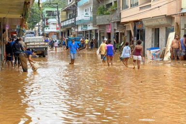 Handout picture released on January 18, 2020 by Espirito Santo State Government showing a flooded street after heavy rain and floods, at the city of Iconha, state of Espirito Santo, Brazil