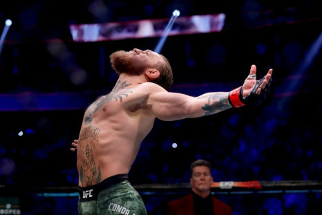 Ireland's Conor McGregor acknowledges the cheers of the crowd before his TKO victory over Donald Cerrone in their UFC246 welterweight bout in Las Vegas