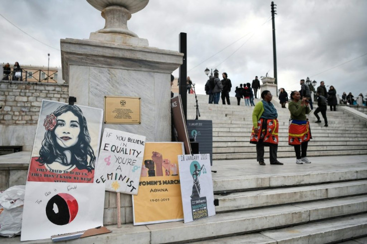 Women's groups demonstrated in Athens at the weekend to push for gender equality and an end to violence against women