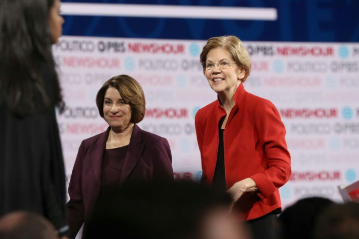 The New York Times has endorsed Senator Elizabeth Warren (pictured December 2019) as its "radical" pick for the Democratic presidential nominee and Senator Amy Klobuchar as its "realist" one