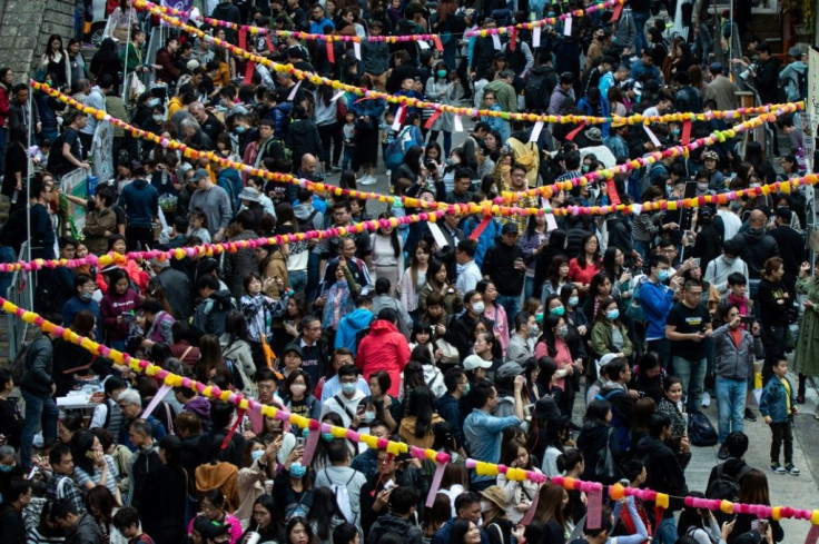 A Lunar New Year fair on the slopes of Hong Kong's Sai Ying Pun district sold protest-themed souvenirs this year