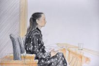 This courtroom sketch by Jane Wolsak and released to AFP by the artist shows Huawei chief financial officer Meng Wanzhou in court on January 20, 2020.