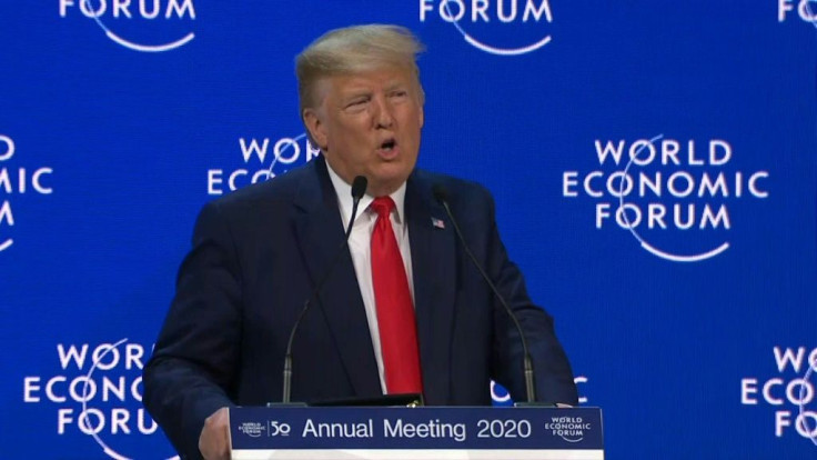 President Donald Trump addresses the World Economic Forum at Davos, Switzerland.