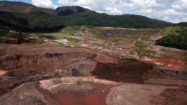 Aerial view of Brazilian mining multinational Vale at the Corrego do Feijao mine where the collapse of a tailings dam January 25, 2019 killed 270 people