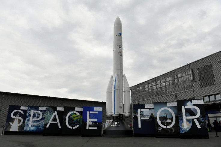 A model of an Ariane 6 rocket, a launch vehicle under development by the European Space Agency