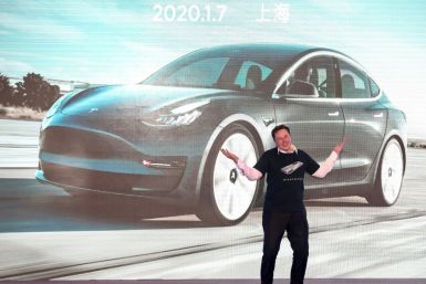 Tesla chief Elon Musk, during the delivery ceremony for the firm's China-made Model 3 in Shanghai in January 2020