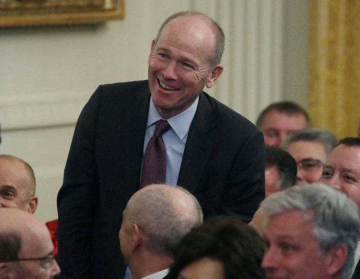 Boeing Chief Executive David Calhoun, shown at the White House earlier this month, said production on the 737 MAX will ramp back up ahead of mid-2020