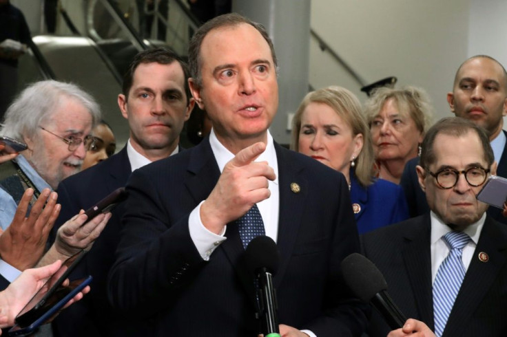 Adam Schiff (C) is the chief House prosecutor at the Senate impeachment trial of President Donald Trump