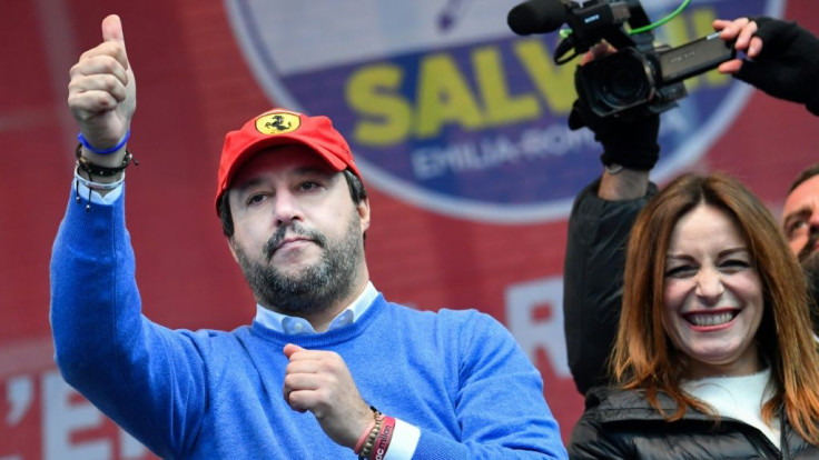 Matteo Salvini with his party's regional candidate Lucia Borgonzoni on the campaign trail