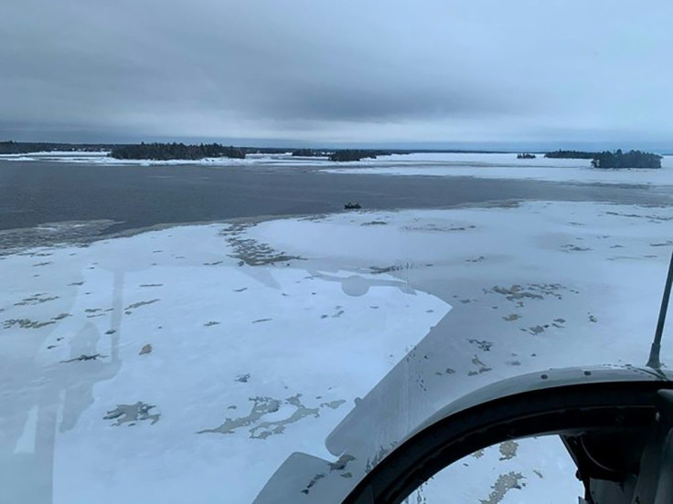 The area around Beemer Island, Quebec, Canada, near Saint-Jean Lake where a search is underway for five French tourists who went missing when their snowmobiles crashed through ice, killing their Canadian guide