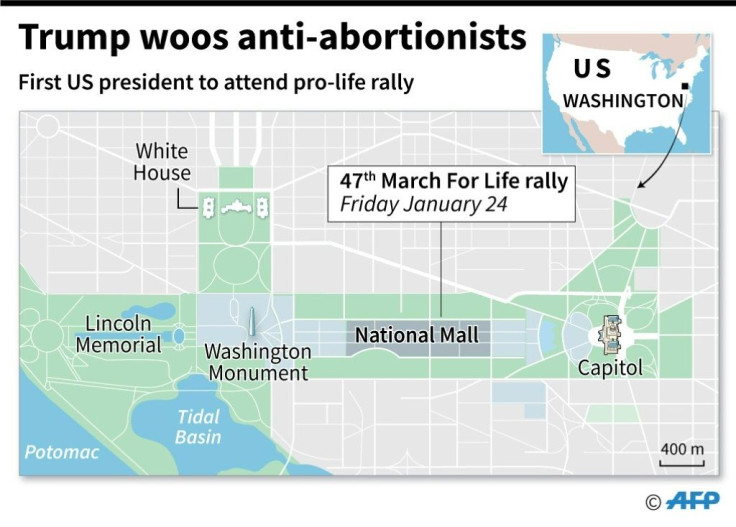 Map showing the National Mall in Washington, where the annual anti-abortion March for Life takes place onf January 24, with President Trump in attendance