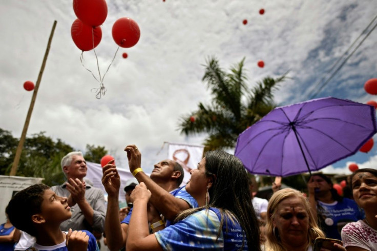 Mourners in Brumadinho, Brazil released red balloons on January 25, 2020 in memory of the 270 people killed following a massive dam breach