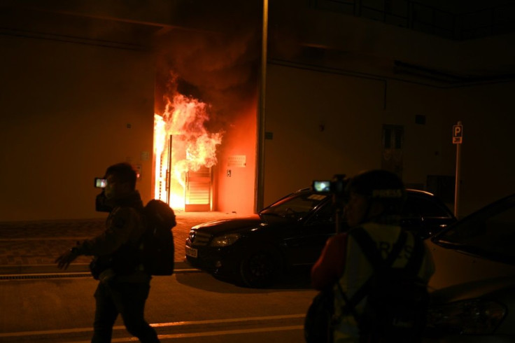 A fire raged at the entrance to one of the buildings earmarked as a virus quarantine centre