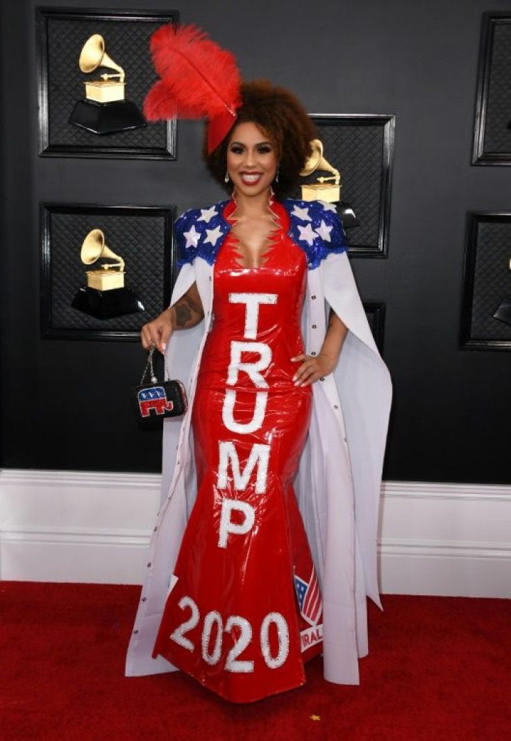US singer Joy Villa makes her love for President Donald Trump clear on the Grammys red carpet