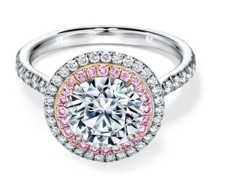Tiffany Soleste® Round Brilliant Double Halo Engagement Ring with Pink Diamonds in Platinum