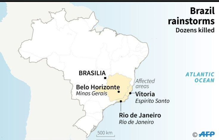 Map showing areas most affected by deadly rainstorms in Brazil.
