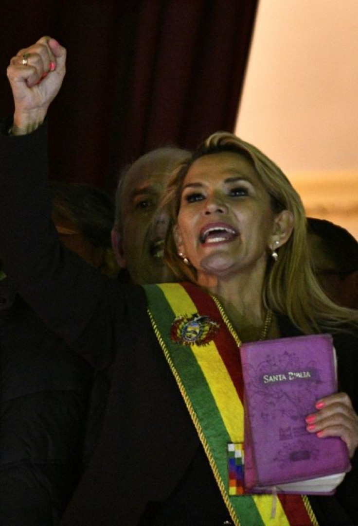 Jeanine Anez, pictured in La Paz after proclaiming herself interim president on November 12, reportedly wants shed ministers loyal to Luis Fernando Camacho