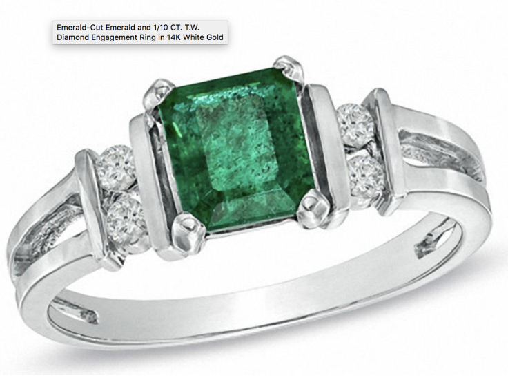 Emerald-Cut Emerald and 1/10 CT. T.W. Diamond Engagement Ring in 14K White Gold
