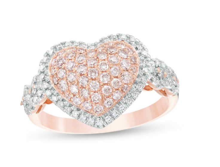 3/4 CT. T.W. Certified Pink and White Composite Diamond Heart Frame Ring in 14K Rose Gold (Fancy/I2)