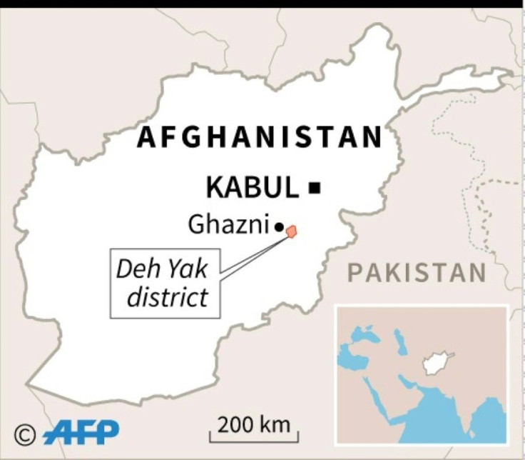 Map of Afghanistan locating the site of a US military plane crash in Ghazni province