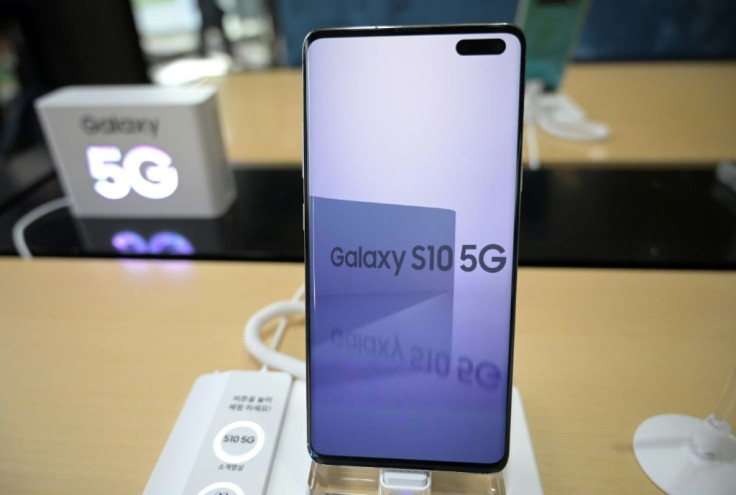 A Samsung Galaxy S10 5G smartphone displayed at a telecom shop in Seoul last month