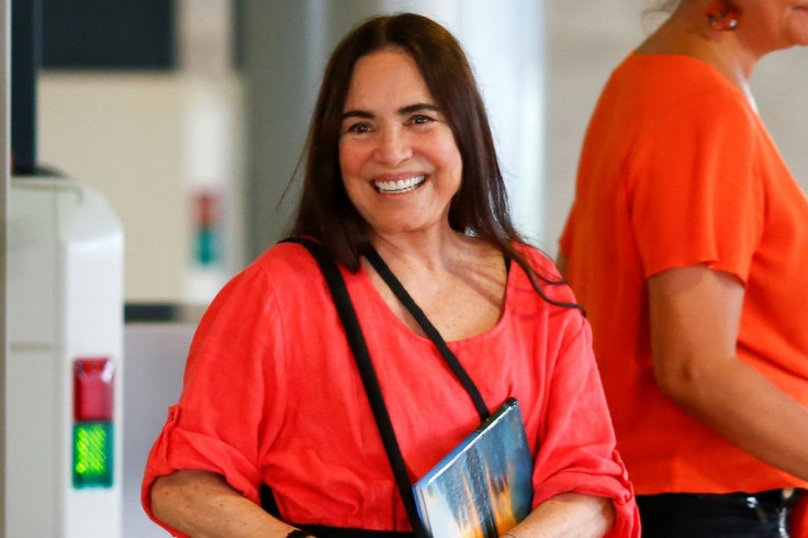 Brazilian actress Regina Duarte gestures as she leaves the Planalto Palace in Brasilia after a meeting with Brazilian President Jair Bolsonaro January 29, 2020