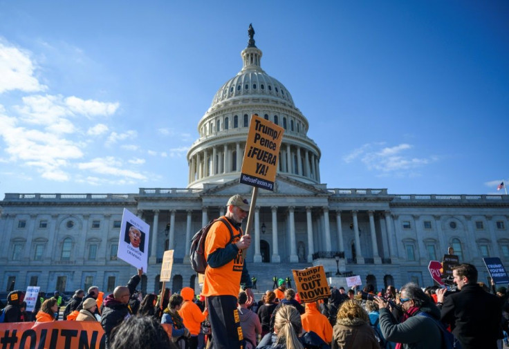 Protesters outside the US Capitol during the Senate impeachment trial of US President Donald Trump