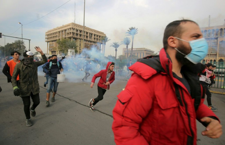 Iraqi protesters clashed with riot police following a demonstration in Khilani Square in  Baghdad on January 29, 2020