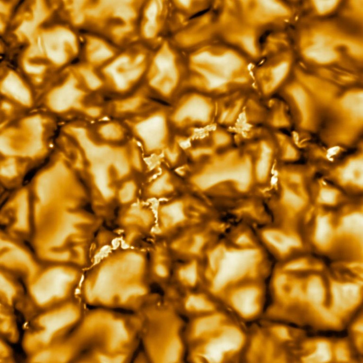 Hot plasma rises in the bright center of the cells, cools and then sinks below the surface in a process called convection