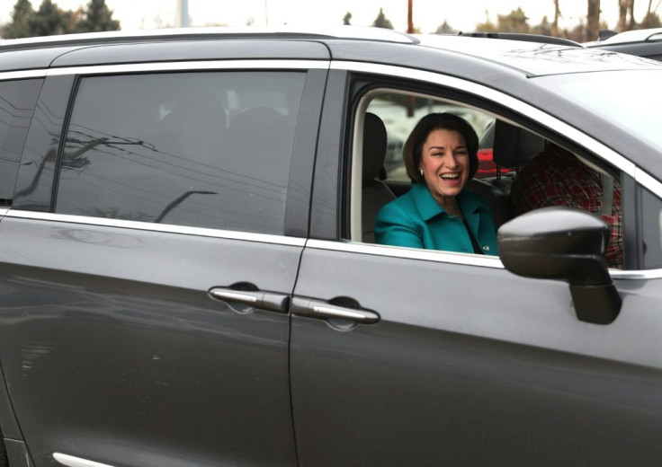 Democratic Senator Amy Klobuchar on her way to a campaign event in Bettendorf, Iowa, on February 1