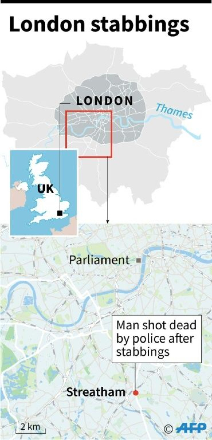 Map of London showing Streatham where a man was shot dead by police Sunday after several people were stabbled in a "terrorist related" incident.