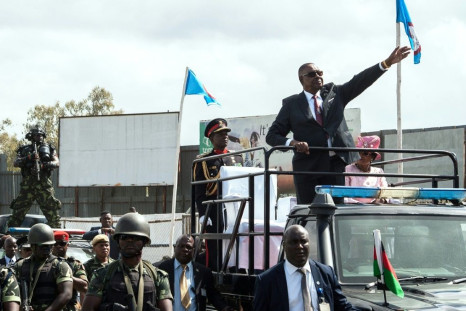 Malawi President Peter Mutharika  waving to supporters following last May's election, annulled Monday