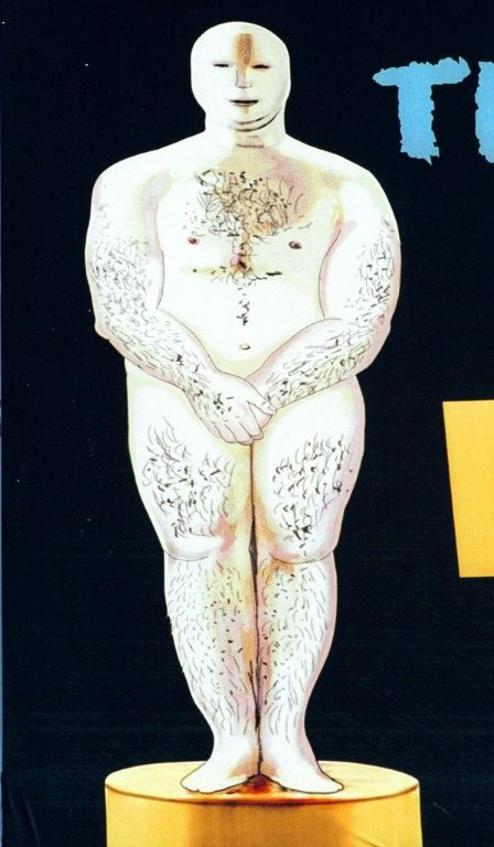 In 2002, feminist activists redesigned the Oscar statuette to make it look "anatomically correct" for the Academy's membership: an overweight white man