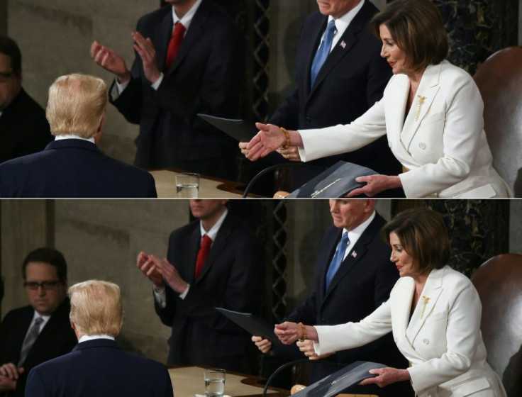 Speaker of the US House of Representatives Nancy Pelosi tried to shake hands with President Donald Trump but he turned away