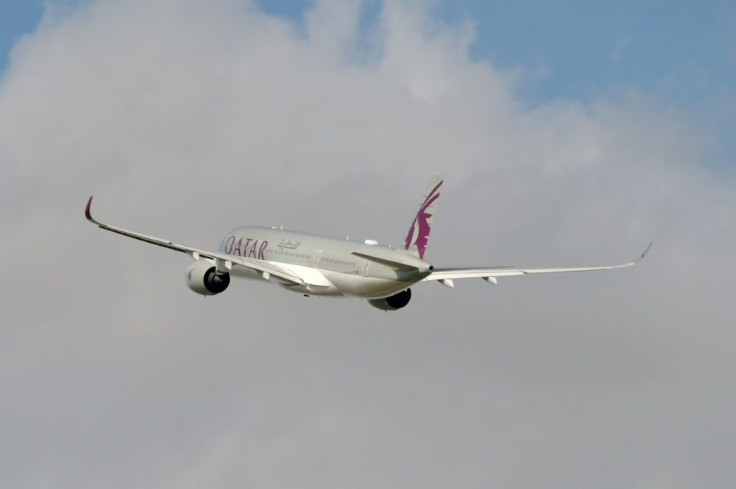 A Qatar Airways Airbus A350 after takeoff from  near the French city of Toulouse.