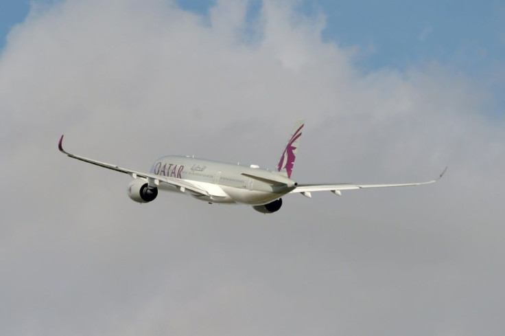 A Qatar Airways Airbus A350 after takeoff from near the French city of Toulouse.