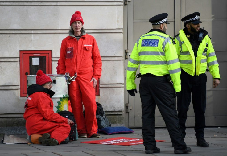 Greenpeace activists launched the afternoon protest in central London over BP's impact on climate change