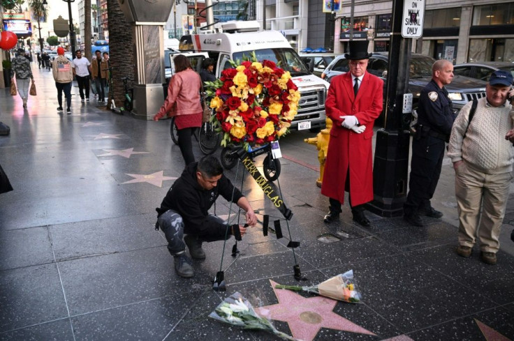 A wreath is placed at Kirk Douglas's star on the Walk of Fame in Hollywood on February 5 following his death