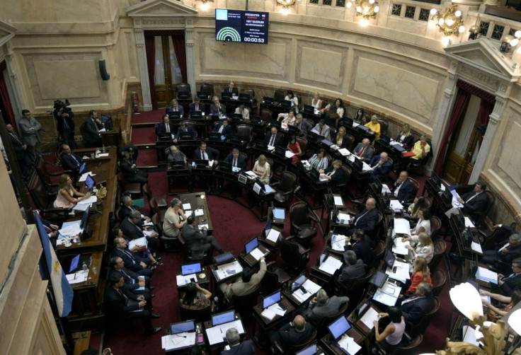 Argentine Senators debate a bill to renegotiate the public external debt in Buenos Aires on February 5