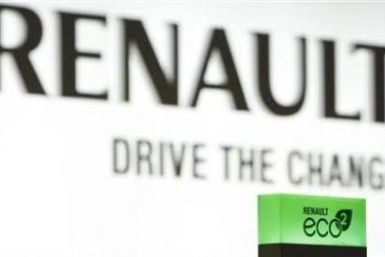 French car manufacturer Renault's eco2 seal of environmental performance is shown at the company's exhibition stand during the first media day of the 80th Geneva Car Show at the Palexpo in Geneva March 2, 2010. 