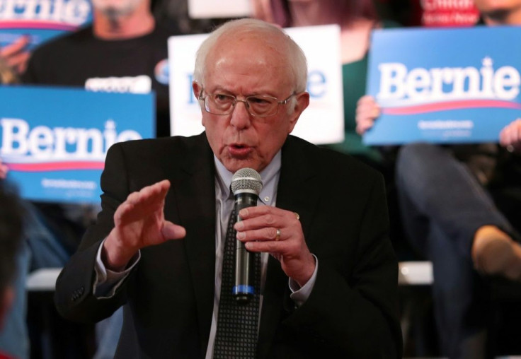 Democratic presidential candidate Bernie Sanders speaking at a campaign event in Derry, New Hampshire