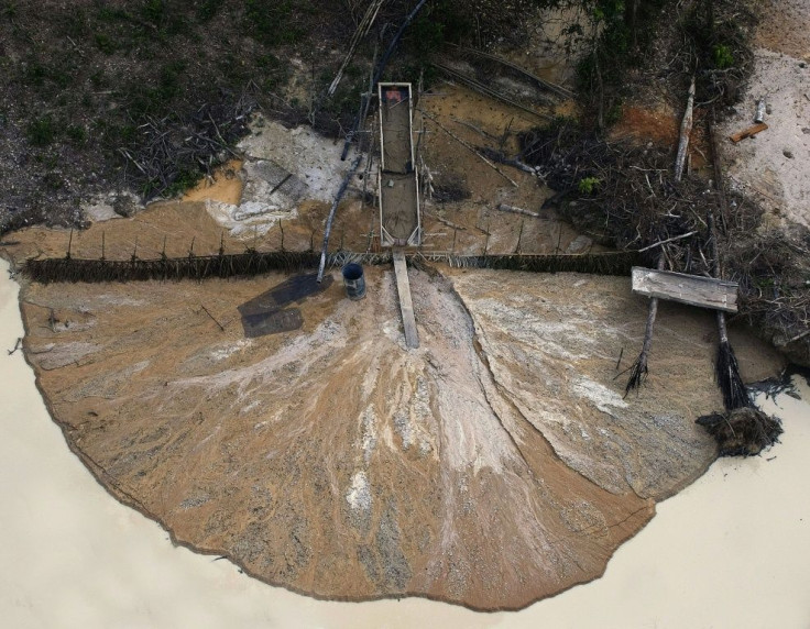 Aerial view from 2009 of environmental damage caused by an illegal gold mine in the Jamanxim National Forest in the northern state of Para