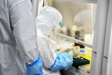A laboratory technician works on coronavirus samples at "Fire Eye" laboratory in Wuhan