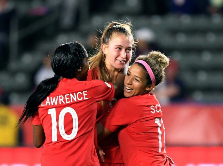 Jordyn Huitema celebrates her goal as Canada's women footballers book their Tokyo Olympic berth with a 1-0 win over Costa Rica