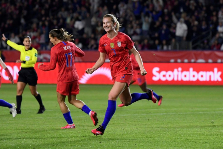 Samantha Mewis of the United States celebrates her goal against Mexico in the first half of the USA's 4-0 victory in the semi-finals of the CONCACAF women's Olympic qualifying tournament