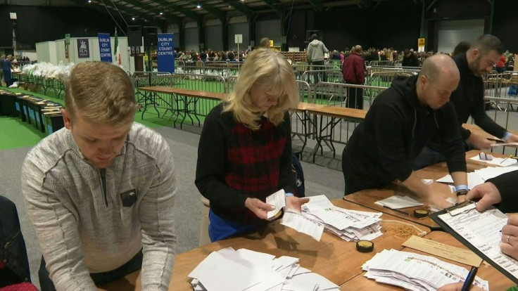 IMAGESVotes are counted in Dublin for the Ireland general elections. Prime minister Leo Varadkar's party is expected to end up in a historic three-way tie, after a surge from republican party Sinn Fein.