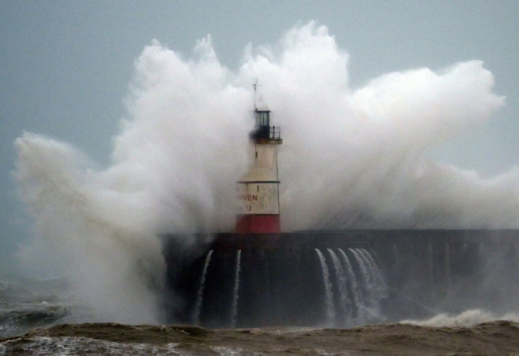 Wind-lashed Newhaven lighthouse during Storm Chiear on Sunday