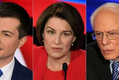 Democratic presidential hopefuls (L-R) Joe Biden, Pete Buttigieg, Amy Klobuchar, Bernie Sanders and Elizabeth Warren