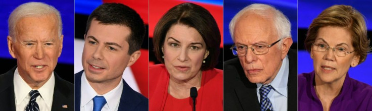 Democratic presidential hopefuls (L-R) Joe Biden, Pete Buttigieg, Amy Klobuchar, Bernie Sanders and Elizabeth Warren