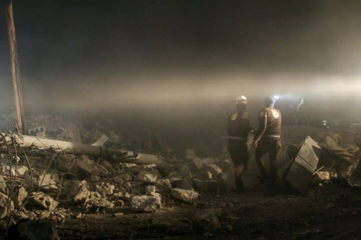Syrian rescuers known as the White Helmets searched for survivors overnight following reported airstrikes on the village of Abin Semaan in Aleppo province
